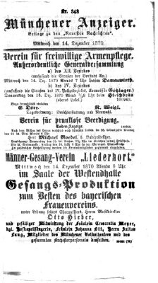 Münchener Anzeiger (Münchner neueste Nachrichten) Mittwoch 14. Dezember 1870