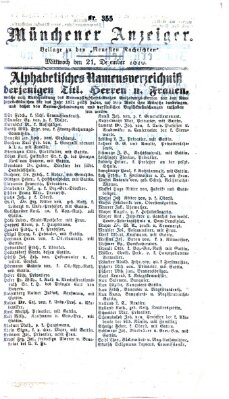 Münchener Anzeiger (Münchner neueste Nachrichten) Mittwoch 21. Dezember 1870