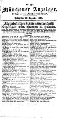 Münchener Anzeiger (Münchner neueste Nachrichten) Freitag 23. Dezember 1870