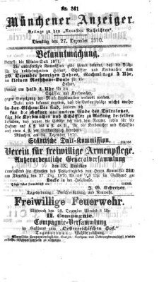 Münchener Anzeiger (Münchner neueste Nachrichten) Dienstag 27. Dezember 1870