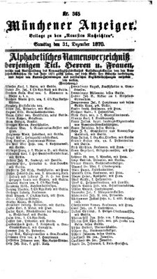 Münchener Anzeiger (Münchner neueste Nachrichten) Samstag 31. Dezember 1870