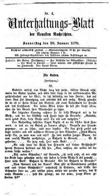 Neueste Nachrichten aus dem Gebiete der Politik. Unterhaltungs-Blatt der Neuesten Nachrichten (Münchner neueste Nachrichten) Donnerstag 20. Januar 1870