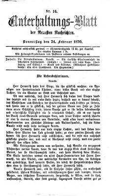 Neueste Nachrichten aus dem Gebiete der Politik. Unterhaltungs-Blatt der Neuesten Nachrichten (Münchner neueste Nachrichten) Donnerstag 24. Februar 1870