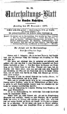 Neueste Nachrichten aus dem Gebiete der Politik. Unterhaltungs-Blatt der Neuesten Nachrichten (Münchner neueste Nachrichten) Sonntag 27. November 1870