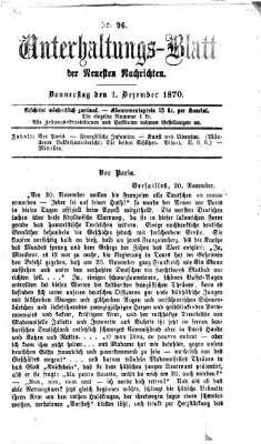 Neueste Nachrichten aus dem Gebiete der Politik. Unterhaltungs-Blatt der Neuesten Nachrichten (Münchner neueste Nachrichten) Donnerstag 1. Dezember 1870