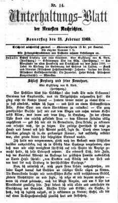 Neueste Nachrichten aus dem Gebiete der Politik. Unterhaltungs-Blatt der Neuesten Nachrichten (Münchner neueste Nachrichten) Donnerstag 18. Februar 1869