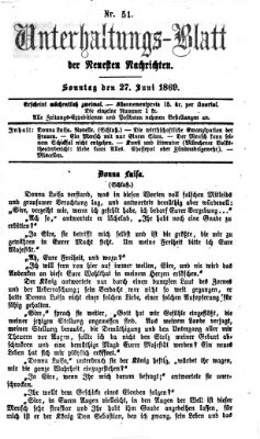 Neueste Nachrichten aus dem Gebiete der Politik. Unterhaltungs-Blatt der Neuesten Nachrichten (Münchner neueste Nachrichten) Sonntag 27. Juni 1869