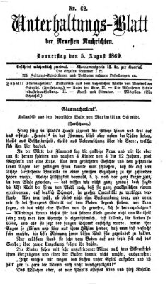 Neueste Nachrichten aus dem Gebiete der Politik. Unterhaltungs-Blatt der Neuesten Nachrichten (Münchner neueste Nachrichten) Donnerstag 5. August 1869