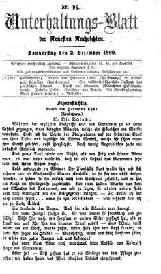 Neueste Nachrichten aus dem Gebiete der Politik. Unterhaltungs-Blatt der Neuesten Nachrichten (Münchner neueste Nachrichten) Donnerstag 2. Dezember 1869