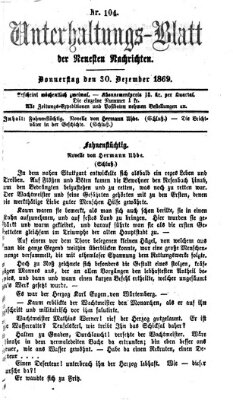 Neueste Nachrichten aus dem Gebiete der Politik. Unterhaltungs-Blatt der Neuesten Nachrichten (Münchner neueste Nachrichten) Donnerstag 30. Dezember 1869