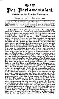 Der Parlamentssaal (Münchner neueste Nachrichten) Donnerstag 21. September 1848