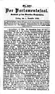 Der Parlamentssaal (Münchner neueste Nachrichten) Freitag 1. Dezember 1848