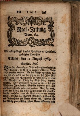 Real-Zeitung (Erlanger Real-Zeitung) Freitag 11. August 1769