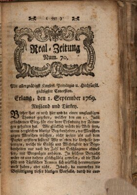 Real-Zeitung (Erlanger Real-Zeitung) Freitag 1. September 1769