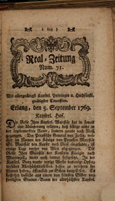 Real-Zeitung (Erlanger Real-Zeitung) Dienstag 5. September 1769