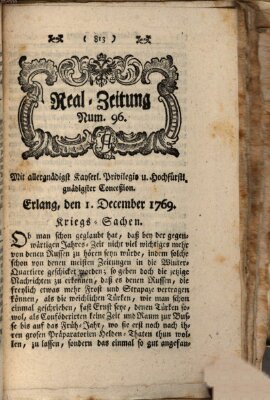 Real-Zeitung (Erlanger Real-Zeitung) Freitag 1. Dezember 1769