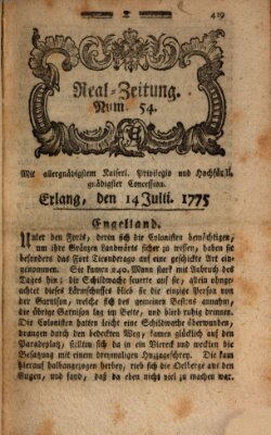 Real-Zeitung (Erlanger Real-Zeitung) Freitag 14. Juli 1775