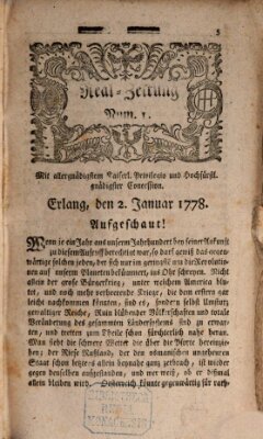 Real-Zeitung (Erlanger Real-Zeitung) Freitag 2. Januar 1778