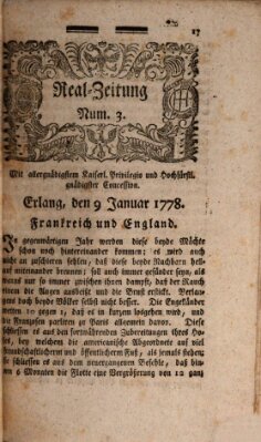 Real-Zeitung (Erlanger Real-Zeitung) Freitag 9. Januar 1778