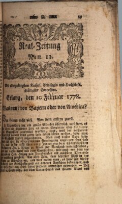 Real-Zeitung (Erlanger Real-Zeitung) Dienstag 10. Februar 1778