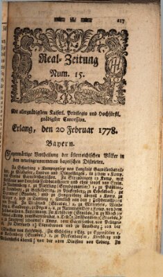 Real-Zeitung (Erlanger Real-Zeitung) Freitag 20. Februar 1778