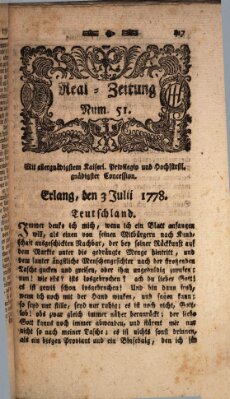 Real-Zeitung (Erlanger Real-Zeitung) Freitag 3. Juli 1778