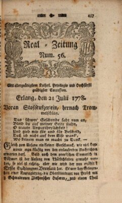 Real-Zeitung (Erlanger Real-Zeitung) Dienstag 21. Juli 1778