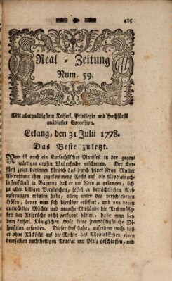 Real-Zeitung (Erlanger Real-Zeitung) Freitag 31. Juli 1778