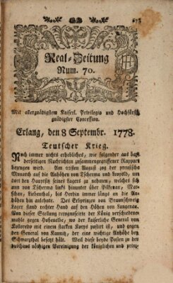 Real-Zeitung (Erlanger Real-Zeitung) Dienstag 8. September 1778