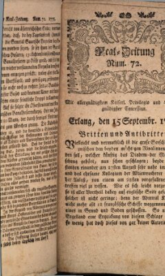 Real-Zeitung (Erlanger Real-Zeitung) Dienstag 15. September 1778