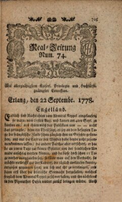 Real-Zeitung (Erlanger Real-Zeitung) Dienstag 22. September 1778