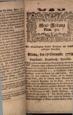 Real-Zeitung (Erlanger Real-Zeitung) Dienstag 17. November 1778