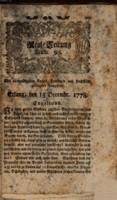 Real-Zeitung (Erlanger Real-Zeitung) Dienstag 15. Dezember 1778