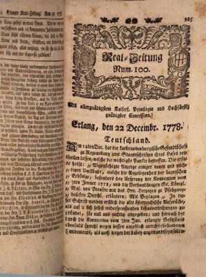 Real-Zeitung (Erlanger Real-Zeitung) Dienstag 22. Dezember 1778