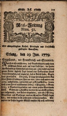 Real-Zeitung (Erlanger Real-Zeitung) Dienstag 29. Juni 1779