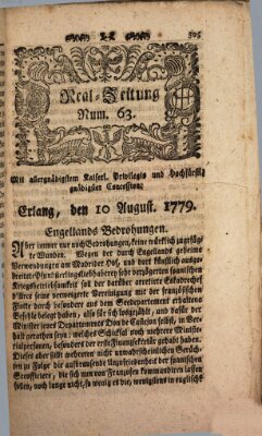 Real-Zeitung (Erlanger Real-Zeitung) Dienstag 10. August 1779