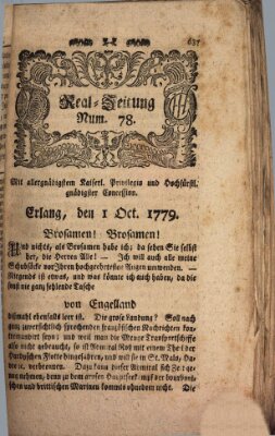 Real-Zeitung (Erlanger Real-Zeitung) Freitag 1. Oktober 1779