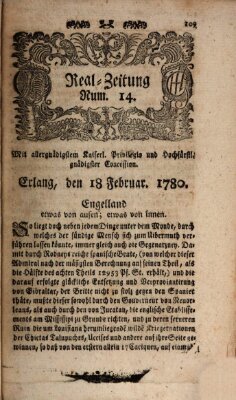 Real-Zeitung (Erlanger Real-Zeitung) Freitag 18. Februar 1780