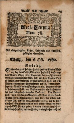 Real-Zeitung (Erlanger Real-Zeitung) Freitag 6. Oktober 1780