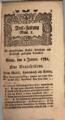 Real-Zeitung (Erlanger Real-Zeitung) Dienstag 2. Januar 1781