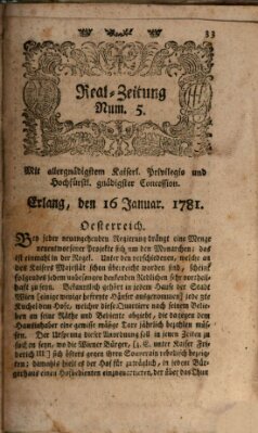 Real-Zeitung (Erlanger Real-Zeitung) Dienstag 16. Januar 1781