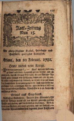 Real-Zeitung (Erlanger Real-Zeitung) Dienstag 20. Februar 1781