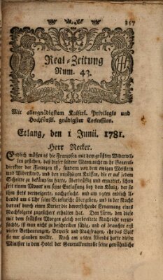 Real-Zeitung (Erlanger Real-Zeitung) Freitag 1. Juni 1781