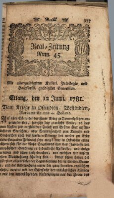 Real-Zeitung (Erlanger Real-Zeitung) Dienstag 12. Juni 1781