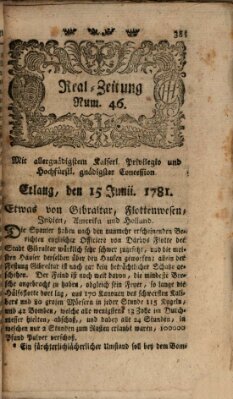 Real-Zeitung (Erlanger Real-Zeitung) Freitag 15. Juni 1781