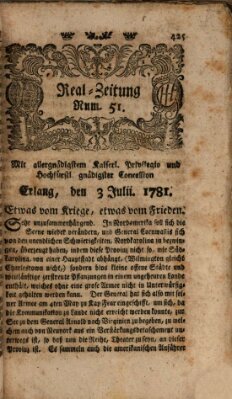 Real-Zeitung (Erlanger Real-Zeitung) Dienstag 3. Juli 1781