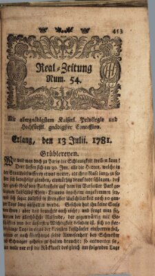 Real-Zeitung (Erlanger Real-Zeitung) Freitag 13. Juli 1781