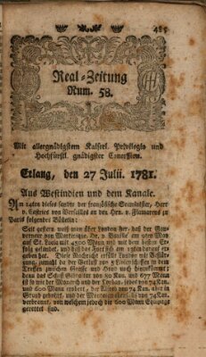 Real-Zeitung (Erlanger Real-Zeitung) Freitag 27. Juli 1781