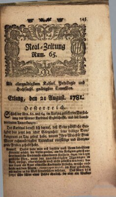 Real-Zeitung (Erlanger Real-Zeitung) Dienstag 21. August 1781