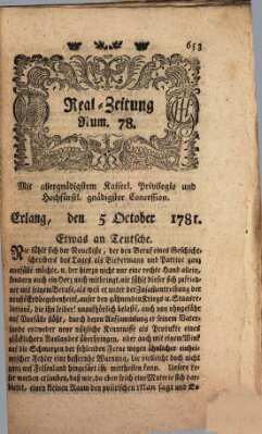 Real-Zeitung (Erlanger Real-Zeitung) Freitag 5. Oktober 1781